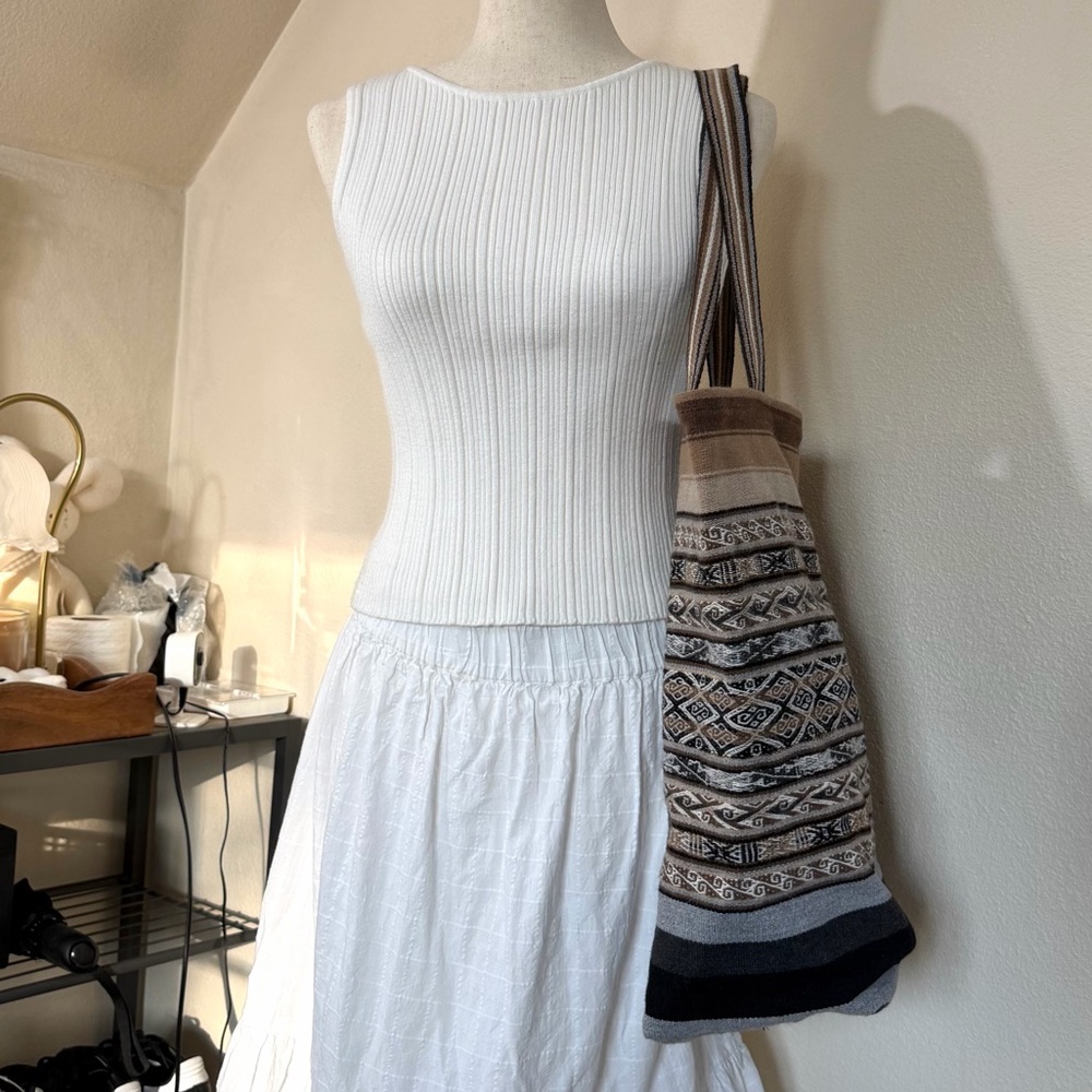 Striped Patterned Tote Bag - Brown, Black, Gray